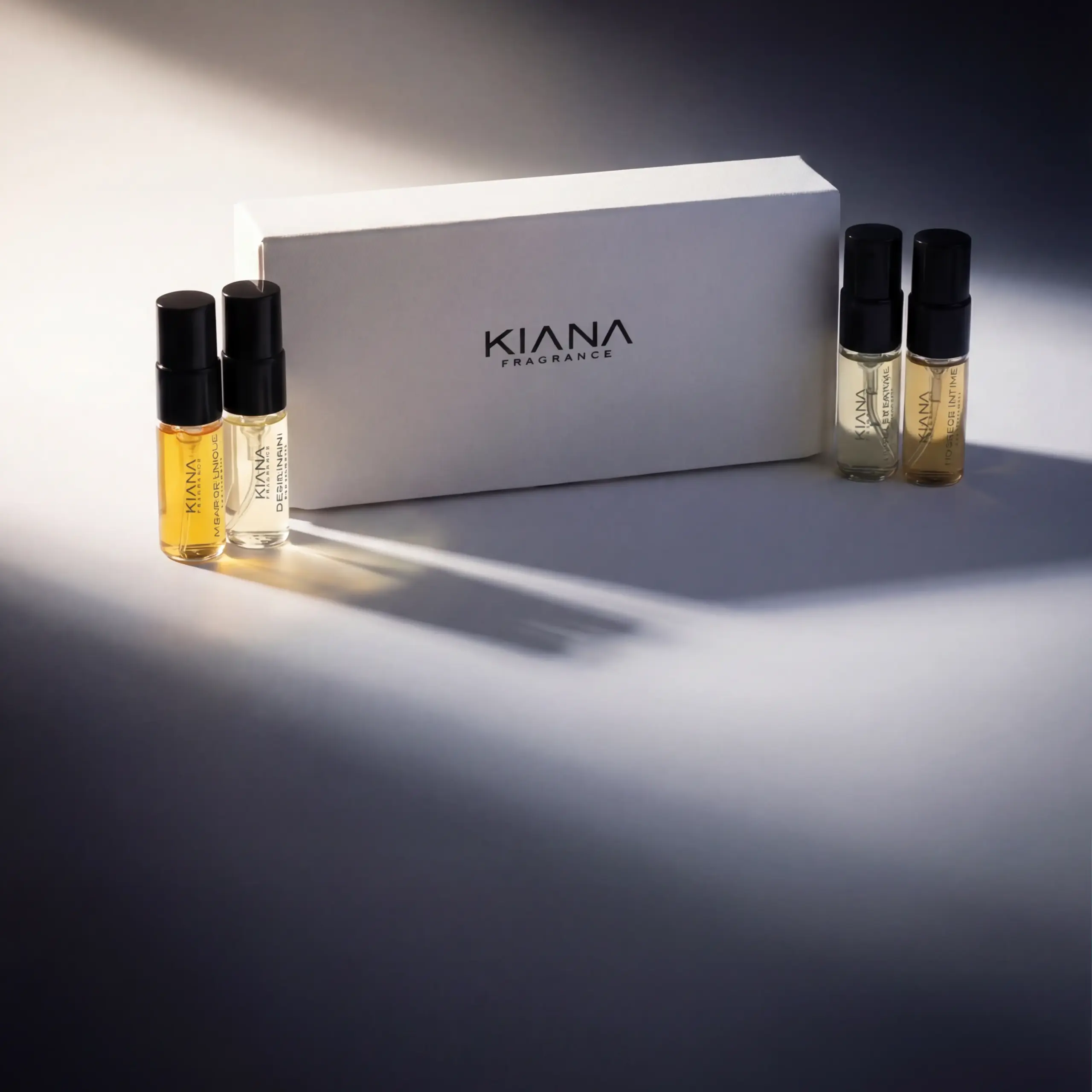 Kiana Fragrance discovery set with sample perfumes N13 N14 N15 N16 and branded box